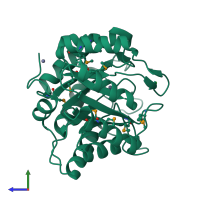 PDB entry 3chv coloured by chain, side view.