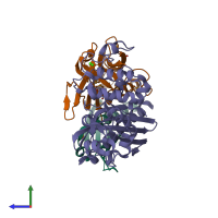 PDB entry 3ci0 coloured by chain, side view.