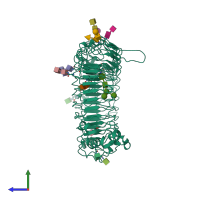 PDB entry 3cig coloured by chain, side view.