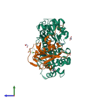 PDB entry 3cip coloured by chain, side view.