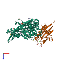 PDB entry 3cip coloured by chain, top view.