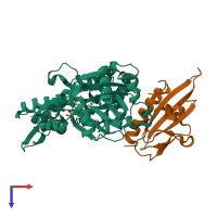 PDB entry 3cjb coloured by chain, top view.