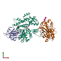 PDB entry 3cjc coloured by chain, front view.