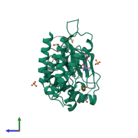 PDB entry 3cjf coloured by chain, side view.