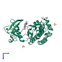 PDB entry 3cjf coloured by chain, top view.