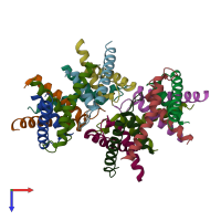 PDB entry 3cjh coloured by chain, top view.