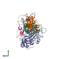 PDB entry 3cji coloured by chain, side view.