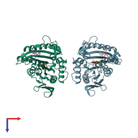 PDB entry 3cjo coloured by chain, top view.