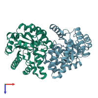 PDB entry 3cjp coloured by chain, top view.