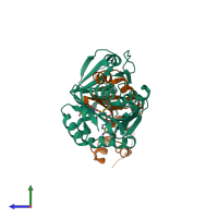Hetero dimeric assembly 1 of PDB entry 3cjq coloured by chemically distinct molecules, side view.