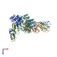 PDB entry 3cjq coloured by chain, top view.