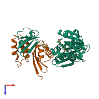 PDB entry 3cjr coloured by chain, top view.