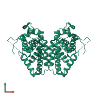 Homo dimeric assembly 2 of PDB entry 3cjw coloured by chemically distinct molecules, front view.