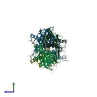 PDB entry 3cjx coloured by chain, side view.