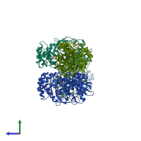 PDB entry 3ck5 coloured by chain, side view.