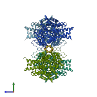 PDB entry 3ck7 coloured by chain, side view.