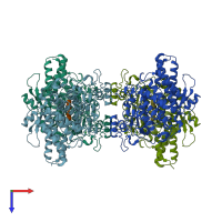 PDB entry 3ck7 coloured by chain, top view.