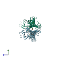 PDB entry 3cka coloured by chain, side view.