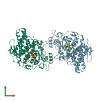 PDB entry 3ckb coloured by chain, front view.
