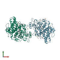 PDB entry 3ckc coloured by chain, front view.