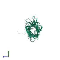 PDB entry 3ckg coloured by chain, side view.
