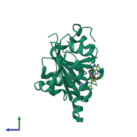 PDB entry 3ckk coloured by chain, side view.
