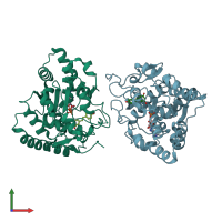 PDB entry 3ckl coloured by chain, front view.