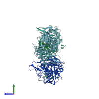 PDB entry 3ckr coloured by chain, side view.