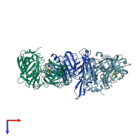 PDB entry 3ckr coloured by chain, top view.