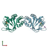 PDB entry 3cl1 coloured by chain, front view.