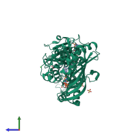 PDB entry 3cl9 coloured by chain, side view.