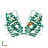 Hetero tetrameric assembly 1 of PDB entry 3cld coloured by chemically distinct molecules, front view.