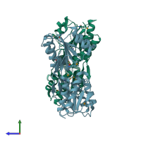 PDB entry 3clk coloured by chain, side view.