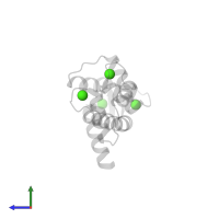 CALCIUM ION in PDB entry 3cln, assembly 1, side view.