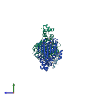 PDB entry 3clo coloured by chain, side view.