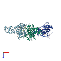 PDB entry 3clo coloured by chain, top view.