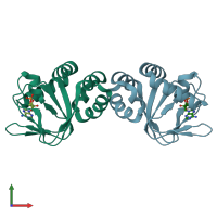 PDB entry 3clp coloured by chain, front view.