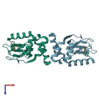 PDB entry 3clp coloured by chain, top view.