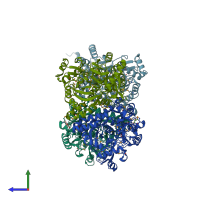 PDB entry 3clq coloured by chain, side view.