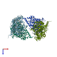 PDB entry 3clq coloured by chain, top view.