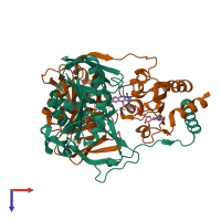 PDB entry 3clt coloured by chain, top view.