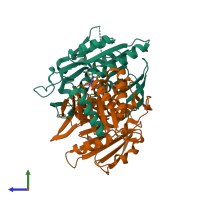 PDB entry 3clu coloured by chain, side view.