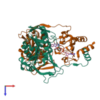 PDB entry 3clu coloured by chain, top view.