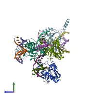 PDB entry 3clz coloured by chain, side view.