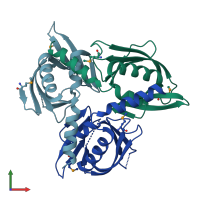 PDB entry 3cm1 coloured by chain, front view.