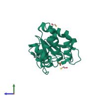 PDB entry 3cm3 coloured by chain, side view.