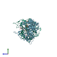 PDB entry 3cmf coloured by chain, side view.