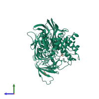 PDB entry 3cmg coloured by chain, side view.