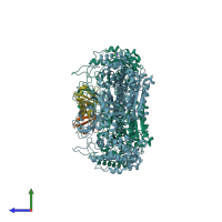 PDB entry 3cmm coloured by chain, side view.