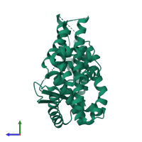 PDB entry 3cmn coloured by chain, side view.